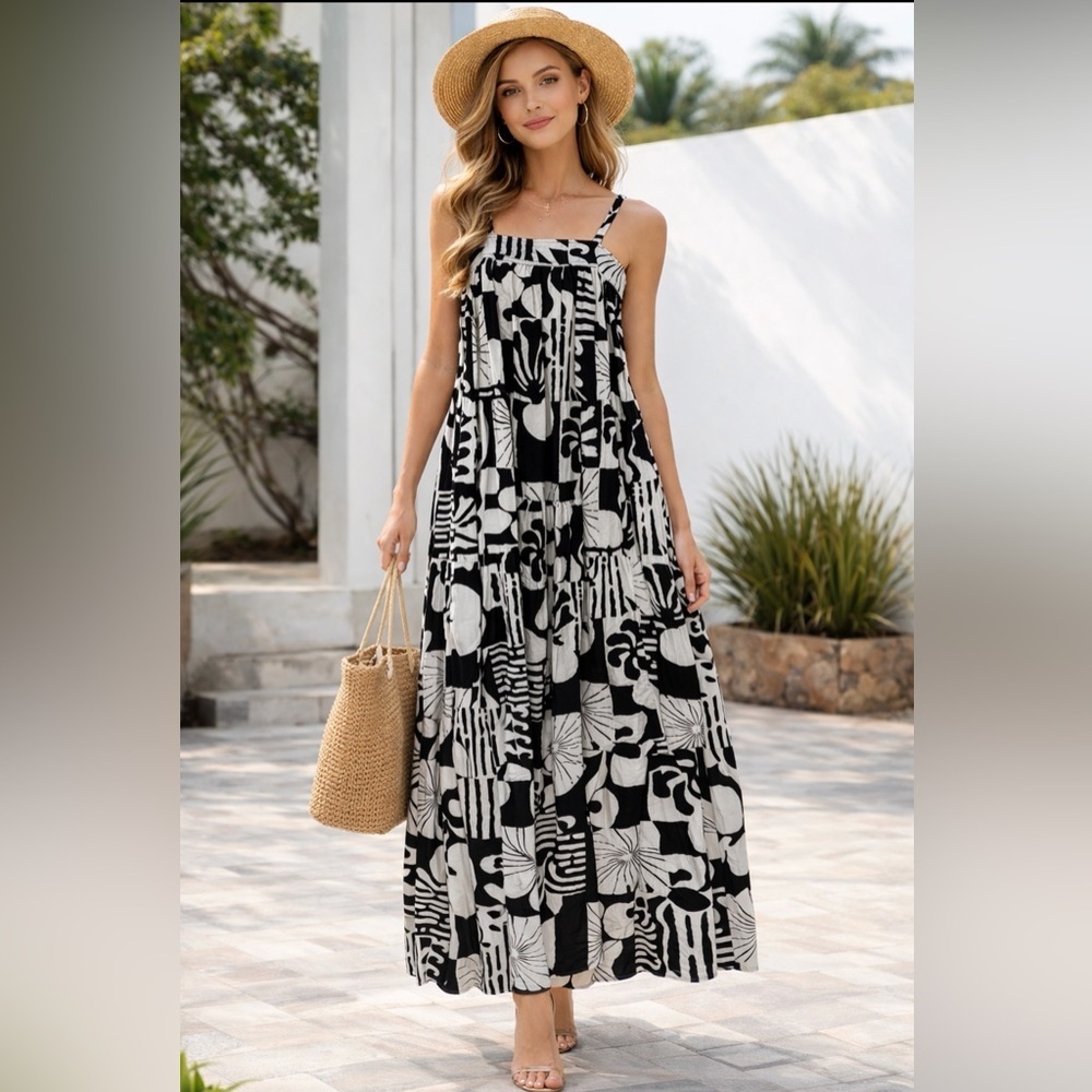 Abel The Label Monochrome Graphic Maxi Dress Juniors XS NWT